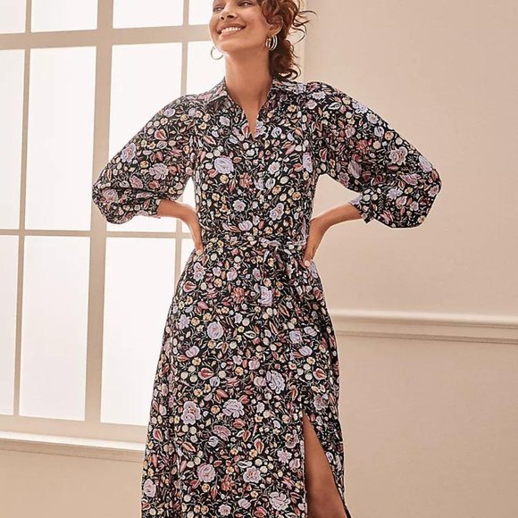 Ann Taylor Floral Collared Midi Shirtdress For Women New - Picture 11 of 12